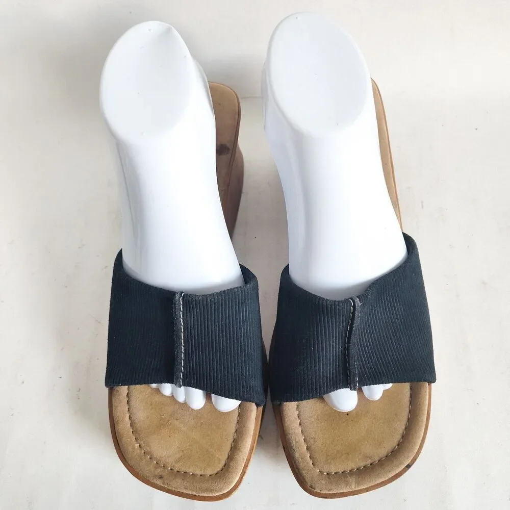 Y2K Lower East Side Vegan Blue Chunky Platform Slip On Sandals‎ Womens Size 10